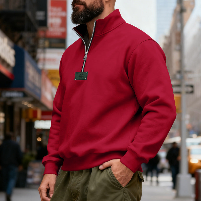 Herren nan hochgeschlossener Quarterzip-Sweatshirt aus schwerem Baumwollfleece mit Stehkragen EB