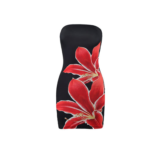 Damen figurbetontes Trägerkleid mit floralem Orchideen-Design EB