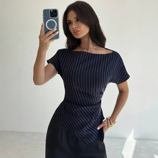 Damen stilvolles Oberteil mit feinem Streifenmuster und weichem Fall EB