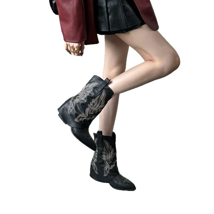 Damen Cowboy-Stiefel mit gerafftem Schaft und filigranen Nähten EB