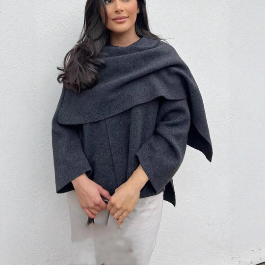 Damen elegante Wollumhängejacke mit asymmetrischem Saum EB