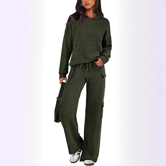 Damen Bequemes Lounge-Set mit Kapuze und weiten Hosen EB