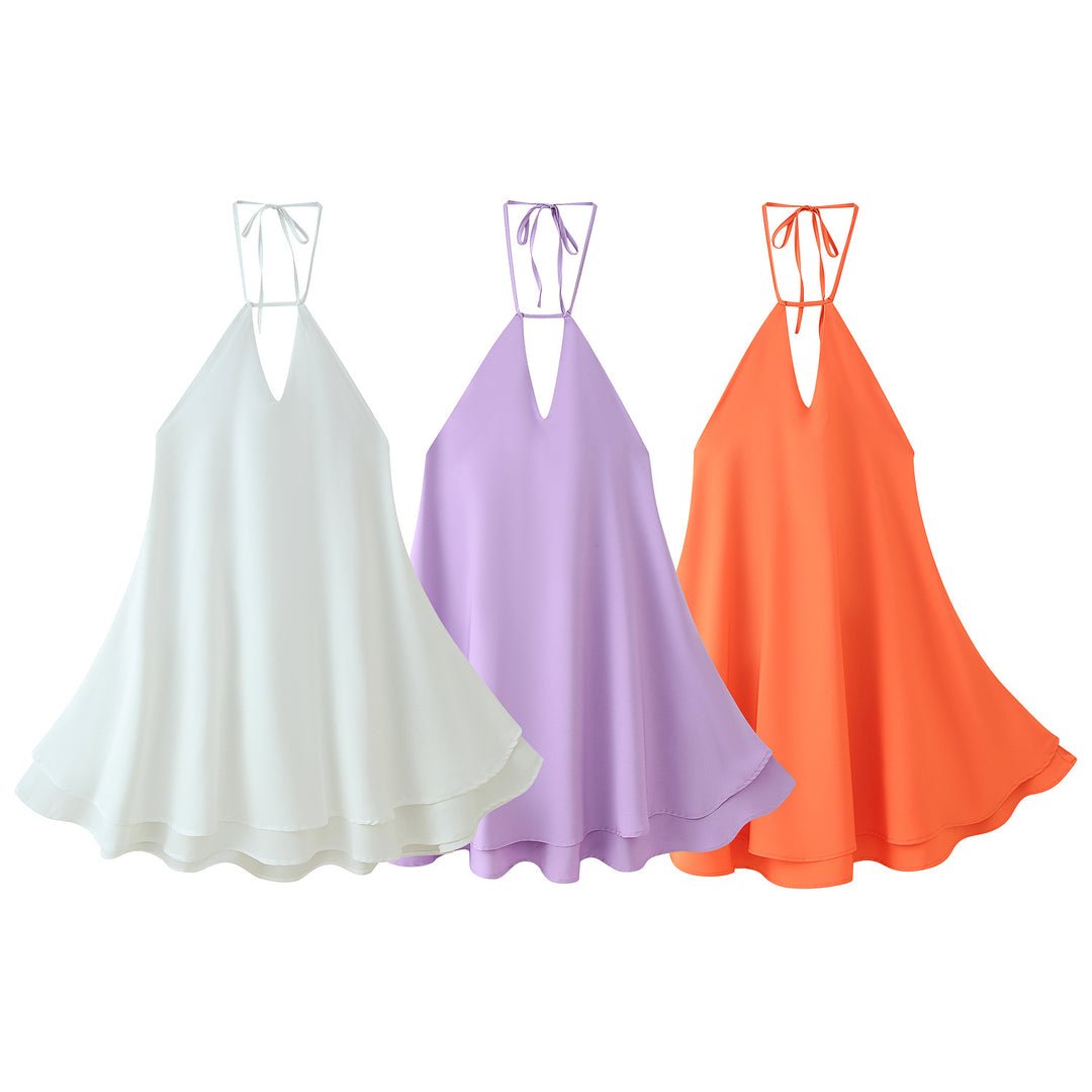 Damen luftiges Chiffonkleid mit tiefem V-Ausschnitt und verstellbaren Trägern EB