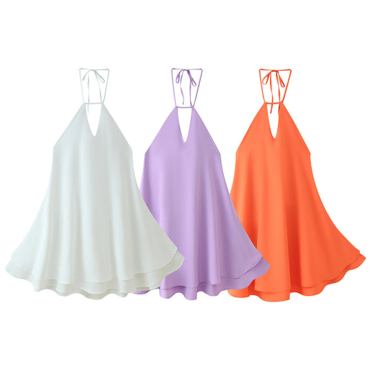 Damen luftiges Chiffonkleid mit tiefem V-Ausschnitt und verstellbaren Trägern EB