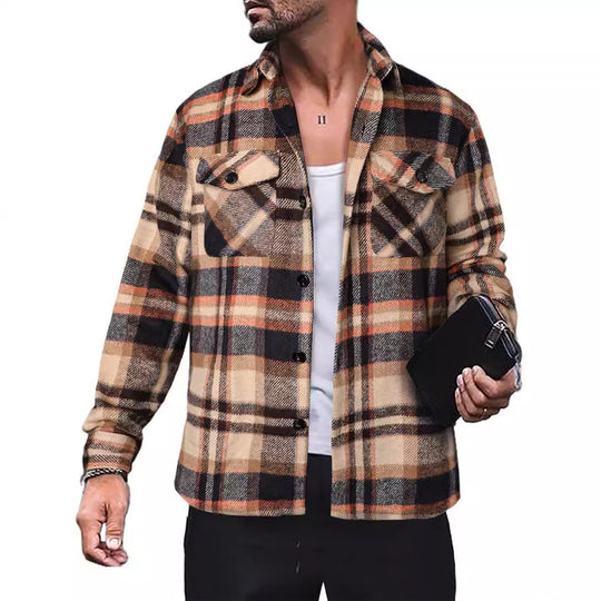 Herren Flanellhemd mit Karomuster und funktionalen Taschen EB