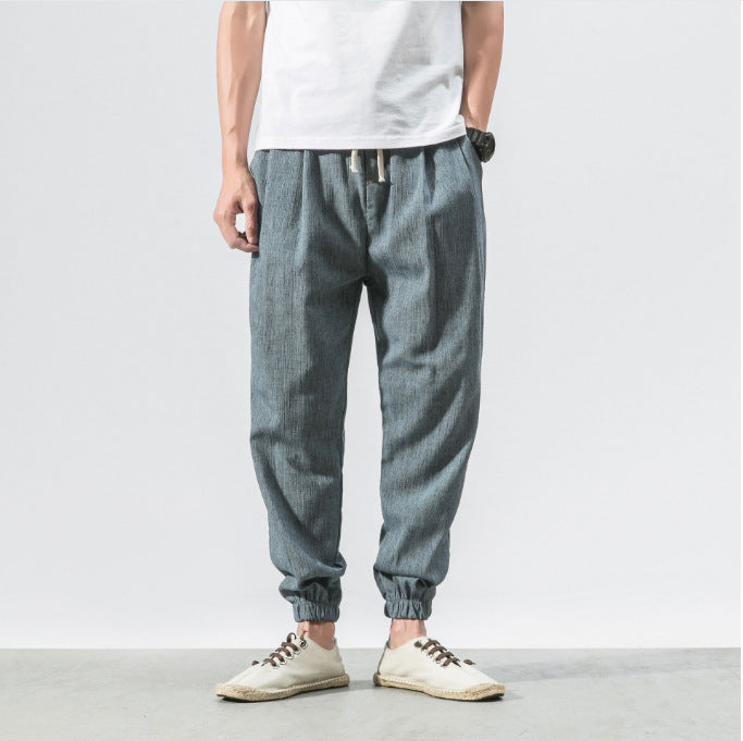 Herren nan lässige Leinen-Joggerhose mit Tunnelzug, strukturierter Oberfläche und elastischen Bündchen EB