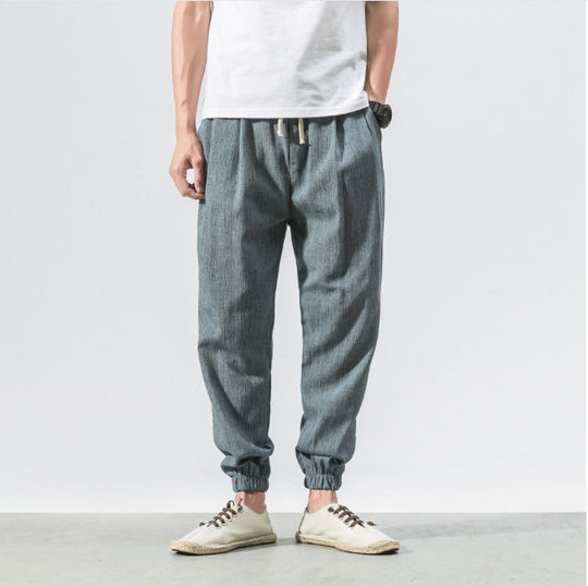 Herren nan lässige Leinen-Joggerhose mit Tunnelzug, strukturierter Oberfläche und elastischen Bündchen EB