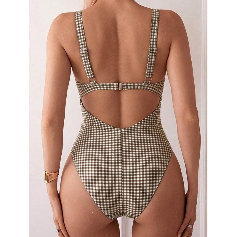 Damen Einteiler Badeanzug mit verspieltem Knoten und raffiniertem Cut-Out EB