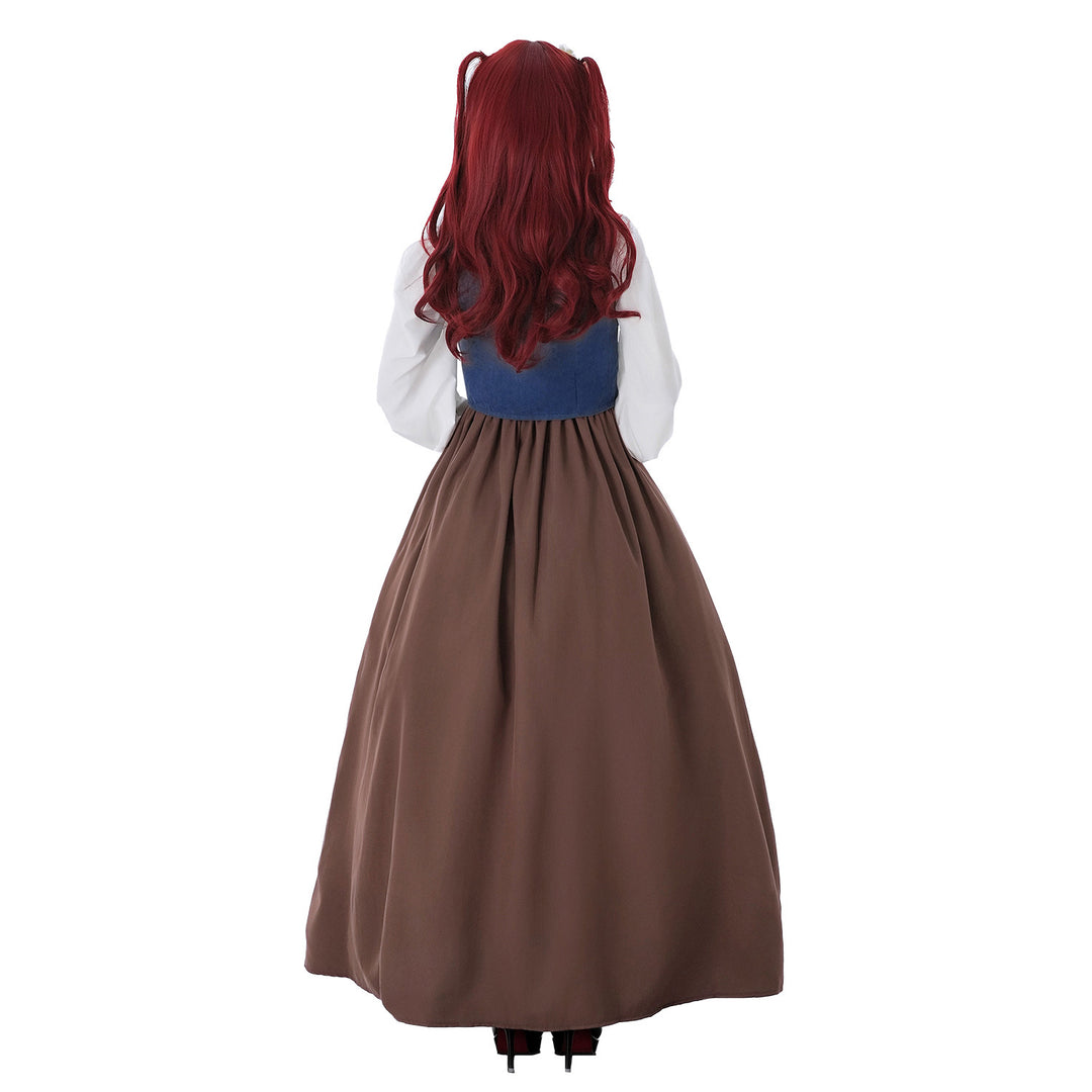 Damen nan mittelalterliches Dirndlkleid mit Schnürmieder, weiten Rüschenärmeln und bodenlangem Rock EB