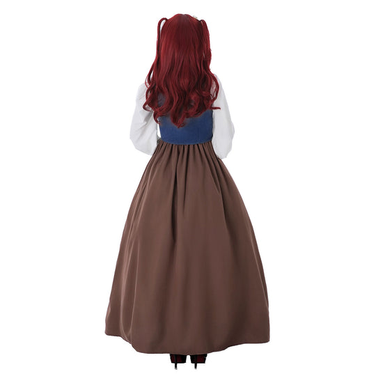 Damen nan mittelalterliches Dirndlkleid mit Schnürmieder, weiten Rüschenärmeln und bodenlangem Rock EB