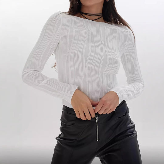 Damen Langarmshirt mit elegantem Rippenmuster EB