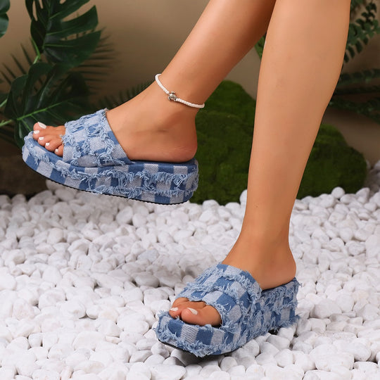 Damen modische Hausschuh-Slipper mit karierter Textur EB