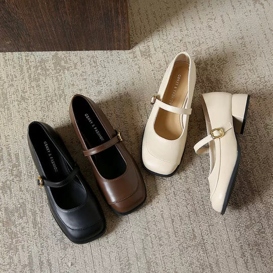 Damen Elegante Mary Janes mit modischem Riemen und komfortablem Blockabsatz EB