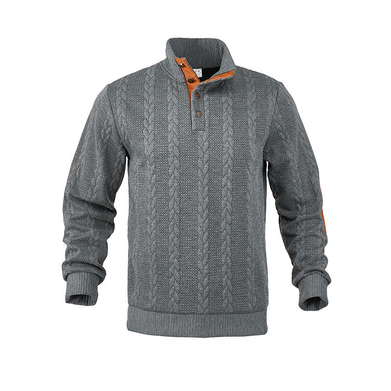 Herren modischer Strickpullover mit Stehkragen und kontrastierenden Akzenten EB