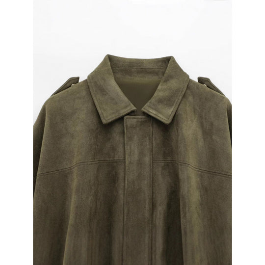 Damen modische Oversize-Jacke mit verstecktem Bund und Schulterdetails EB