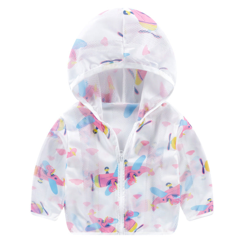 Unisex nan leichtgewicht atmungsaktive Kapuzenjacke für Babys und Kleinkinder mit Mesh-Sonnenschutz und Cartoon-Hasenmotiv EB
