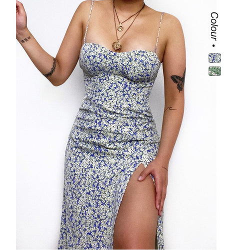 Damen Figurbetontes Maxikleid mit seitlichem Schlitz und Spaghettiträgern EB