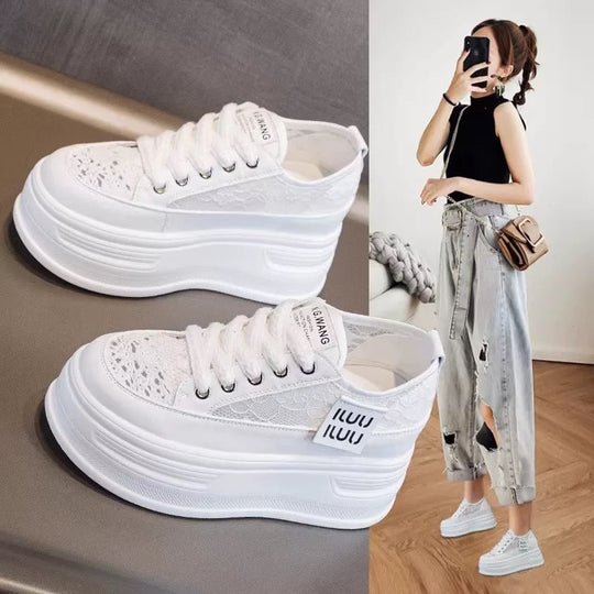 Damen Chunky Plateausneaker mit atmungsaktiver Mesh-Oberfläche und modischer Schnürung EB