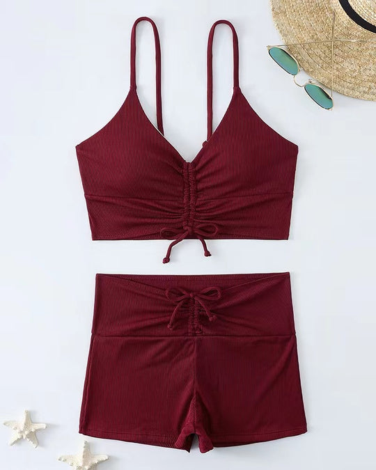 Damen Bikini mit floralem Rüschendesign und verstellbaren Trägern EB