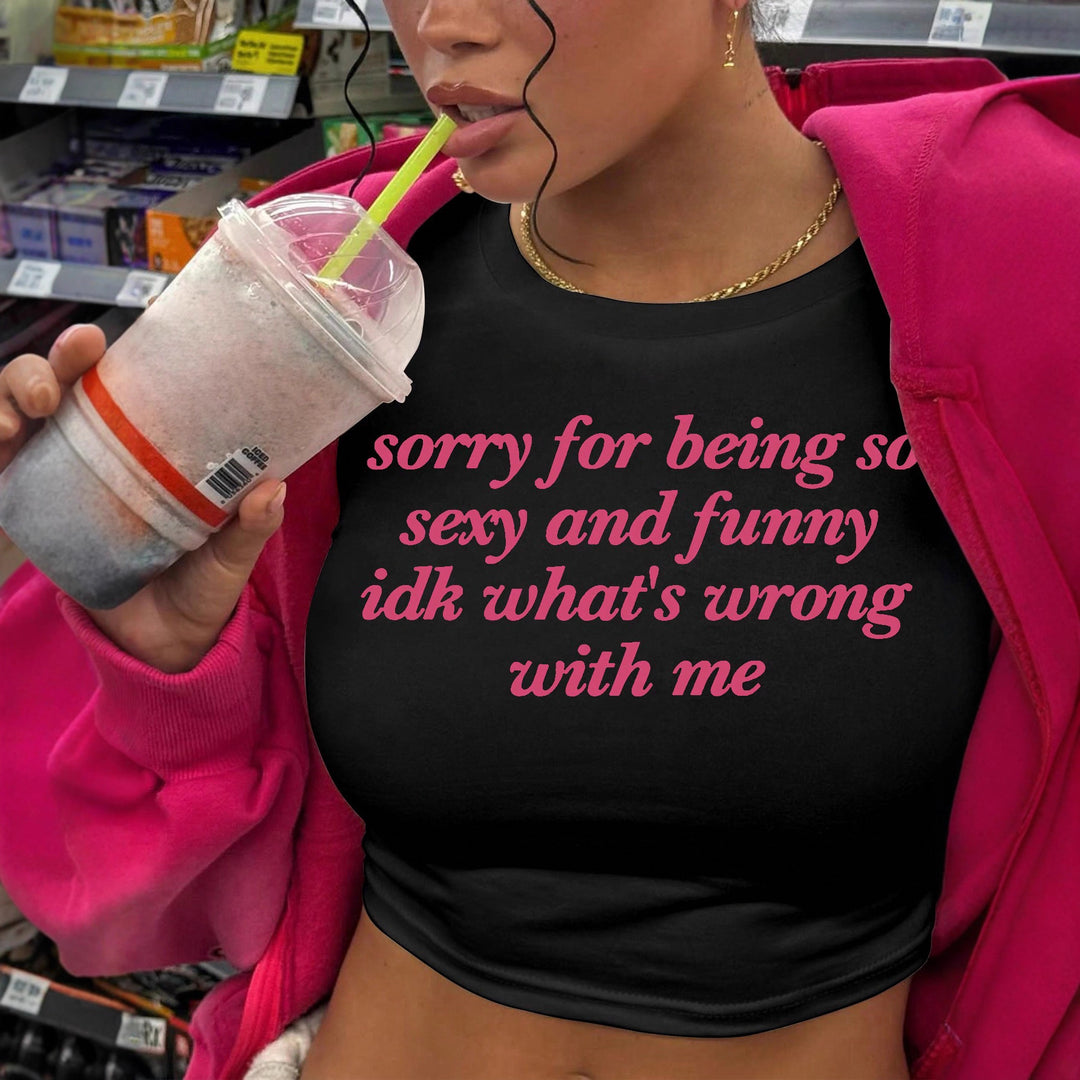Damen Kurzarm Crop-T-Shirt mit witzigem Schriftzug EB