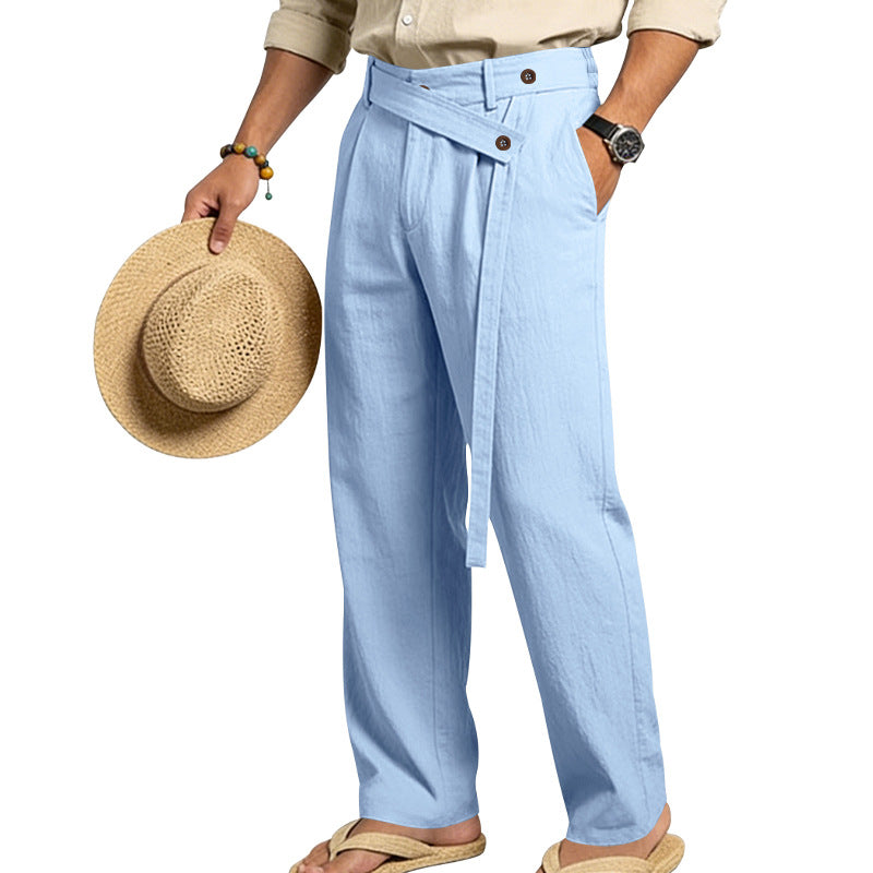 Herren nan weite Leinenhose mit Wickelbund, hoher Taille und legerem Bein EB