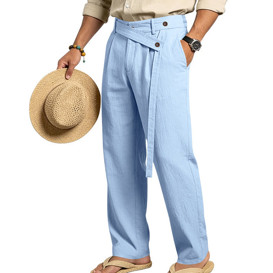 Herren nan weite Leinenhose mit Wickelbund, hoher Taille und legerem Bein EB