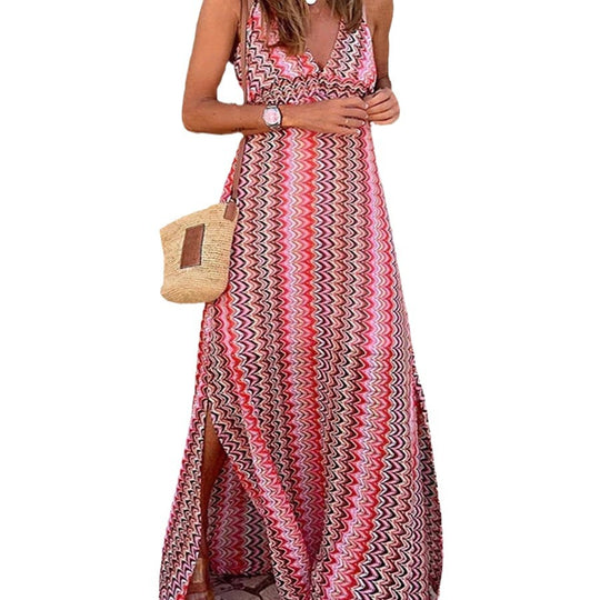 Damen Maxikleid mit elegantem Chevron-Muster und raffiniertem Schlitz EB