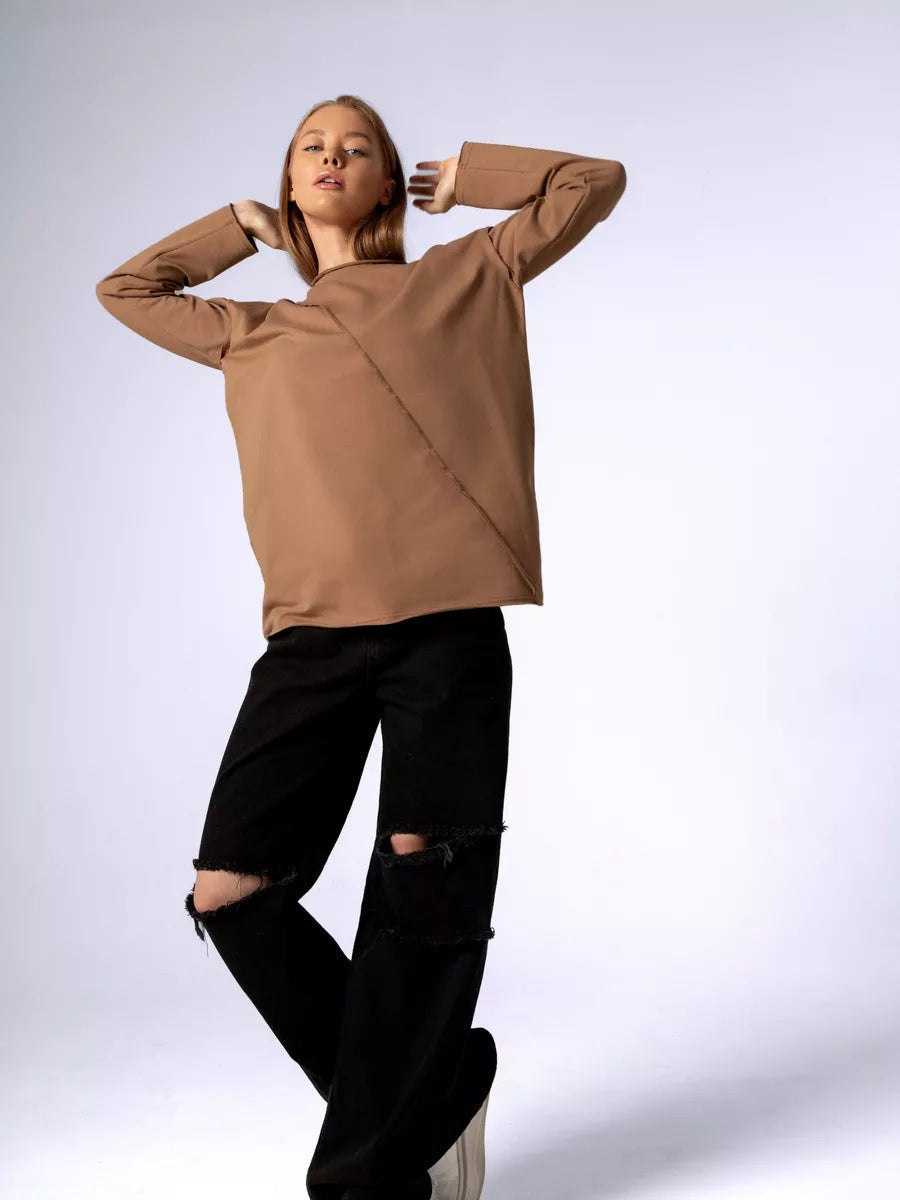 Damen Oversized Longsleeve mit schräger Naht und überschnittenen Schultern EB