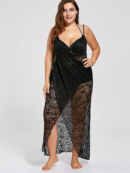 Damen eleganter durchsichtiger Spitzen-Strandüberwurf EB