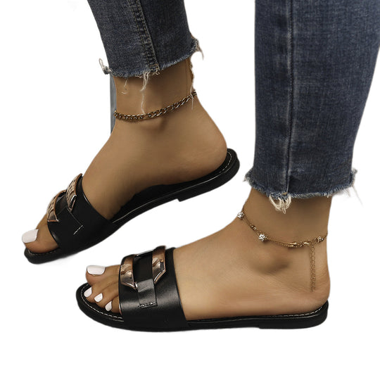 Damen Elegante Riemchen-Pantoletten mit metallic Akzent EB