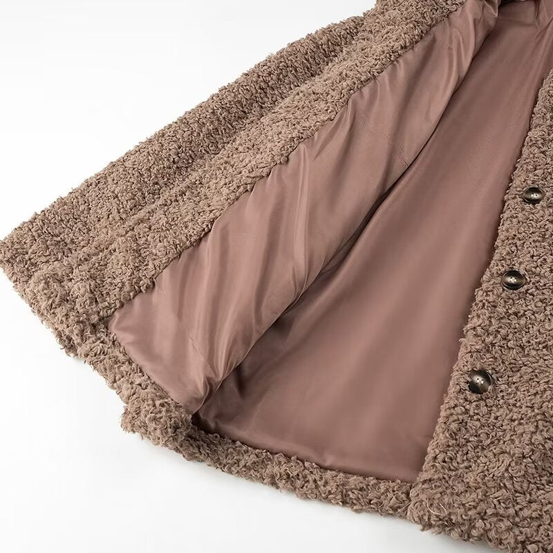 Damen kuschelige Fleecejacke mit Knopfverschluss und hohen Kragen EB