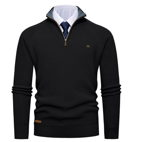 Herren eleganter Strickpullover mit Stehkragen und Reißverschluss EB