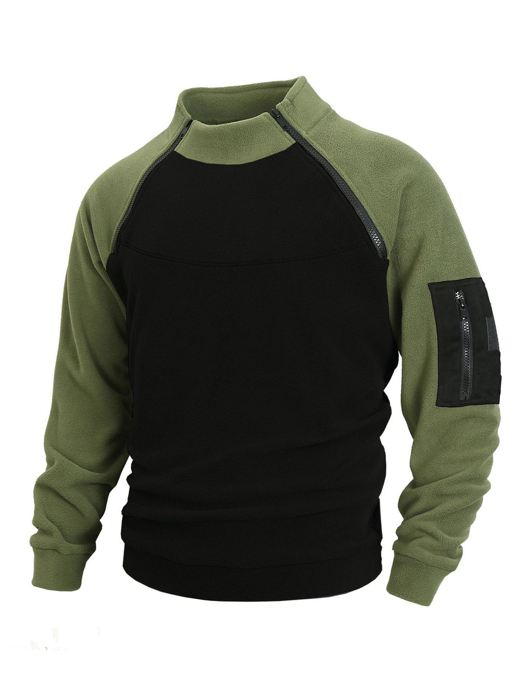 Herren nan technischer Fleece-Halbzip-Pullover mit asymmetrischen Schulterreißverschlüssen und Reißverschluss-Ärmeltasche EB