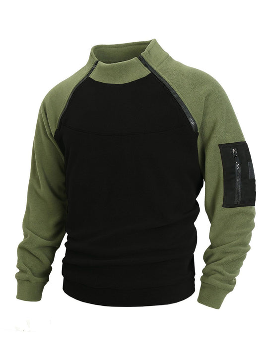 Herren nan technischer Fleece-Halbzip-Pullover mit asymmetrischen Schulterreißverschlüssen und Reißverschluss-Ärmeltasche EB