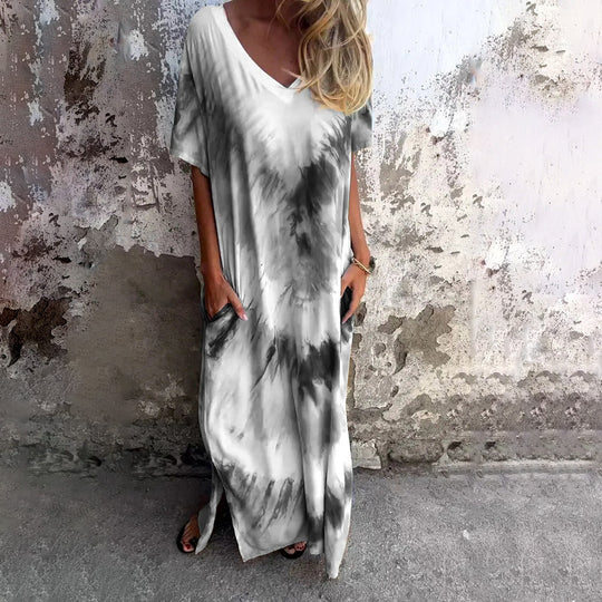 Damen Maxikleid mit V-Ausschnitt und seitlichen Taschen EB
