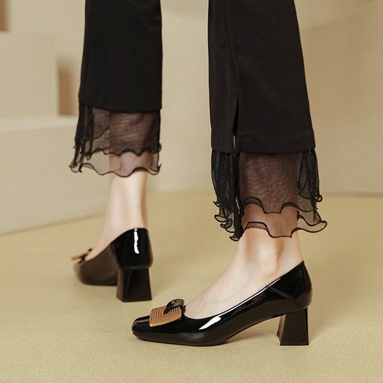 Damen Elegante Blockabsatz-Pumps mit verzierter Schnalle EB