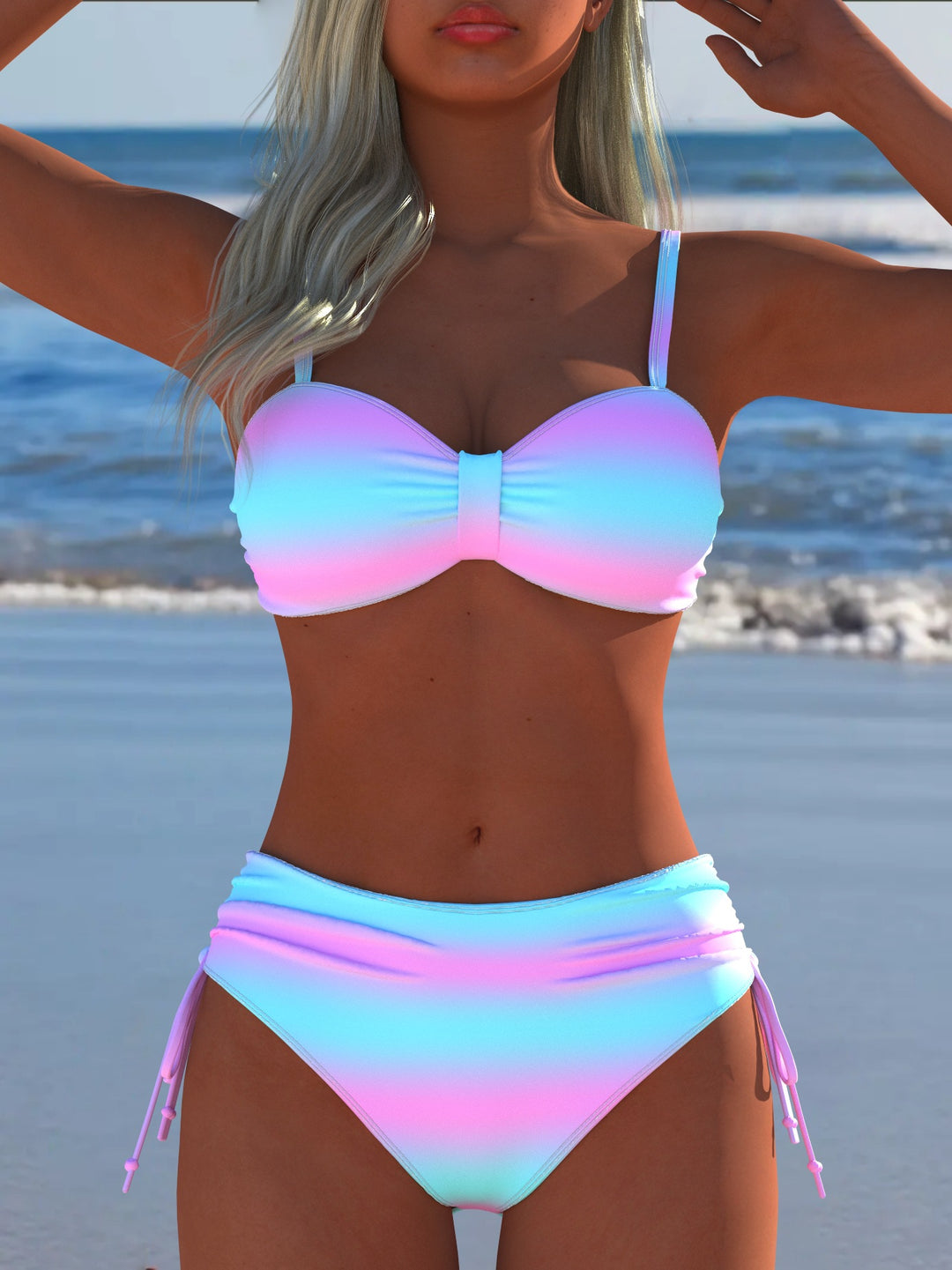 Damen Bikini-Set mit stilvollem Karomuster und goldfarbenen Akzenten EB