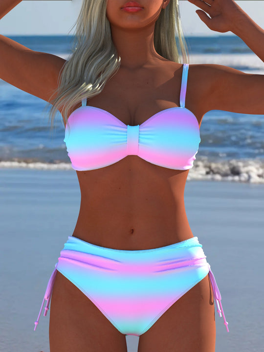 Damen Bikini-Set mit stilvollem Karomuster und goldfarbenen Akzenten EB
