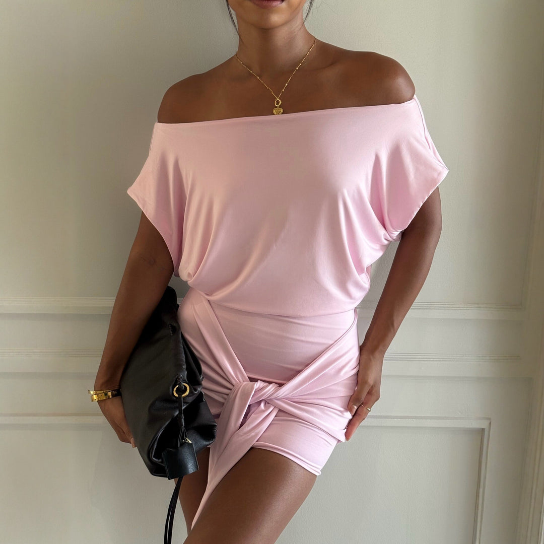 Damen Raffiniertes Minikleid mit angeschnittenem Ausschnitt und seitlichem Knoten EB