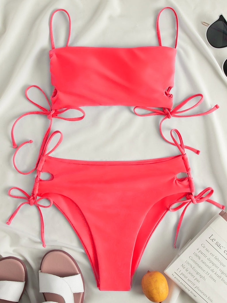 Damen Zweiteiler Bikini Set mit modischen Schnürdetails EB