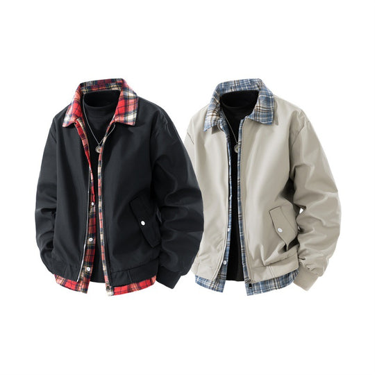 Herren windabweisende Overshirt-Jacke mit karierter Innenlage, Reißverschluss und Druckknopftaschen EB