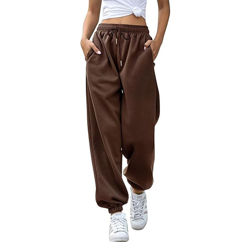 Damen nan Cozy-Sweat-Palazzohose mit hohem Komfortbund, integriertem Kordelzug und gerafften Knöchelabschlüssen EB