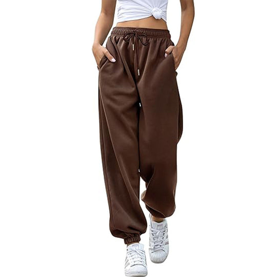 Damen nan Cozy-Sweat-Palazzohose mit hohem Komfortbund, integriertem Kordelzug und gerafften Knöchelabschlüssen EB