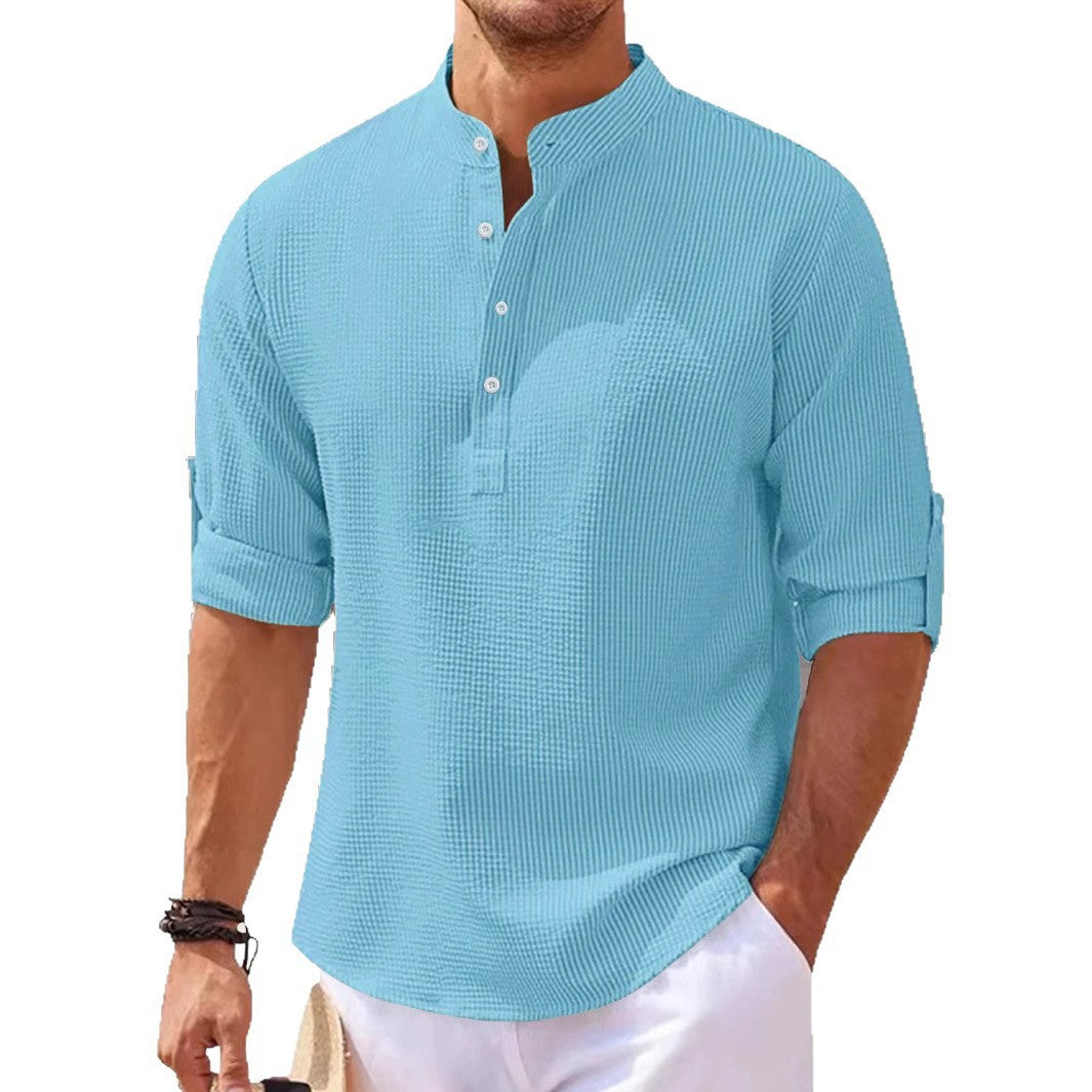 Herren lässiges Henley-Shirt mit strukturierter Oberfläche EB