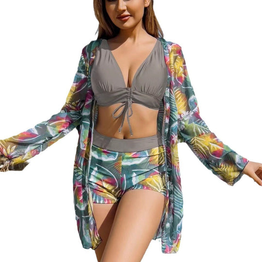 Damen Bikini-Set mit floralem Wickeloberteil und bequemen Shorts EB