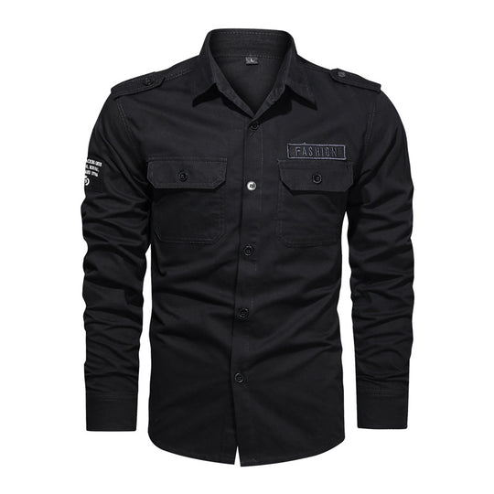 Herren nan robustes Baumwoll-Twill Fieldhemd mit aufgesetzten Klappbrusttaschen Schulterklappen und figurbetonter Passform EB