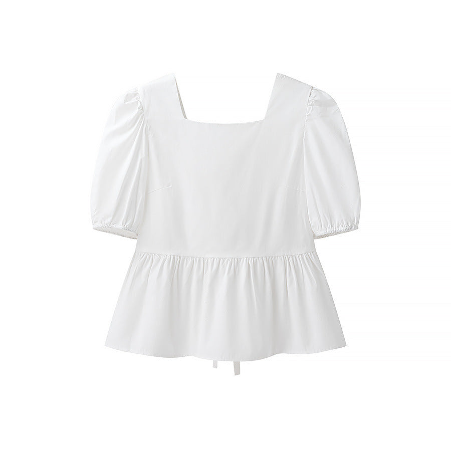 Damen bezaubernde Bluse mit Knoten-Detail und Puffärmeln EB