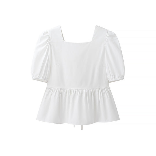 Damen bezaubernde Bluse mit Knoten-Detail und Puffärmeln EB