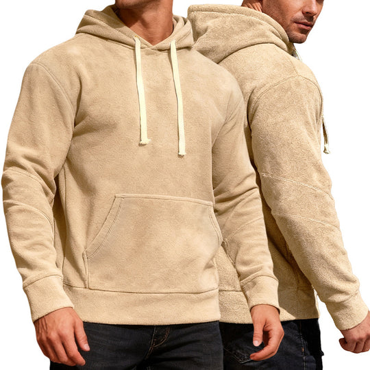 Herren nan samtweicher Kapuzenpullover mit Nahtdetails, Kängurutasche und Kontrastkordel EB