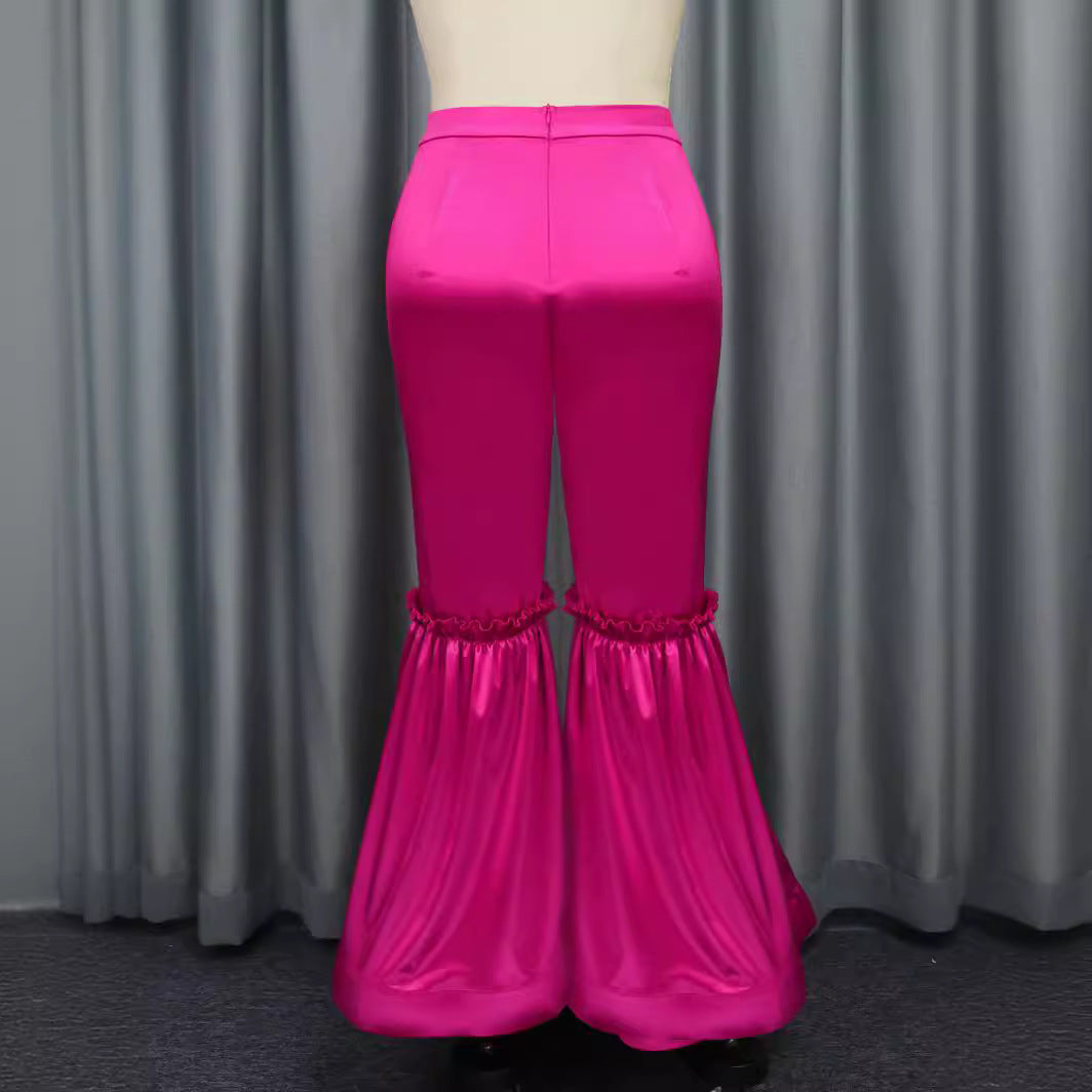 Damen elegante Palazzo-Hose mit Rüschendetails EB
